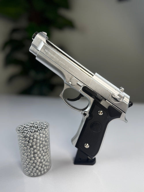 Silver M92 Beretta Airsoft Toy Gun – Realistic 6mm BB Pistol Replica for Safe Tactical Play